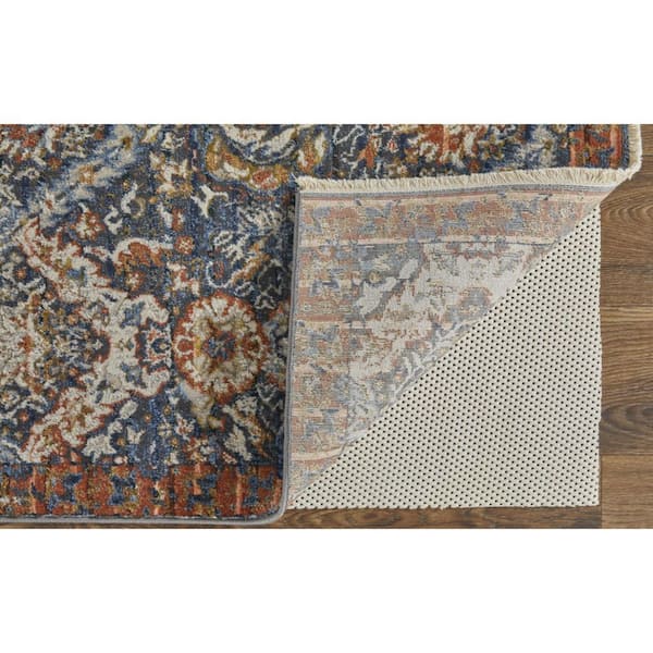 Blue and Orange 10 ft. x 13 ft. Floral Area Rug