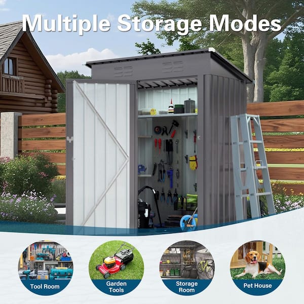 Zeus & Ruta 5 ft. W x 3 ft. D Metal Storage Shed with Pitched Roof