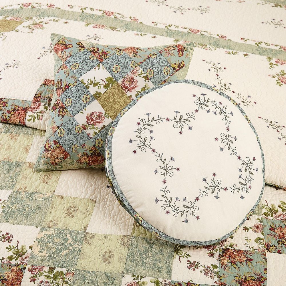 Olivia Heirloom Green Floral Embroidered 16x16 Decorative Pillow