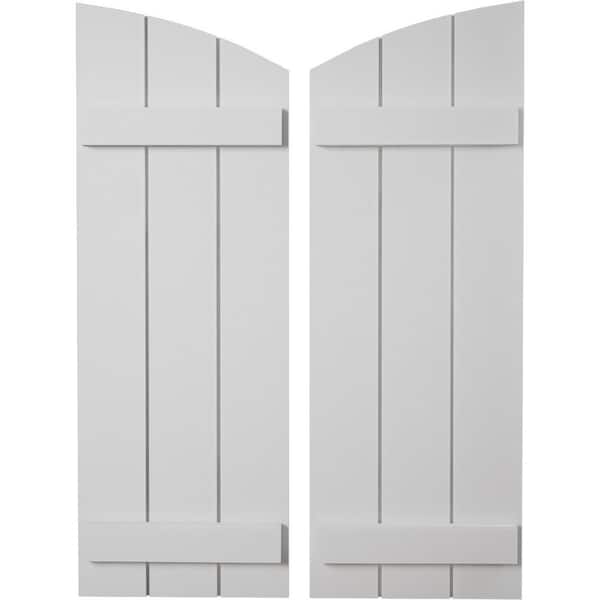 Ekena Millwork 16.5 in. x 44 in. Polyurethane Smooth 3 Board Joined Board-n-Batten Elliptical Top Faux Wood Shutters Primed Tan