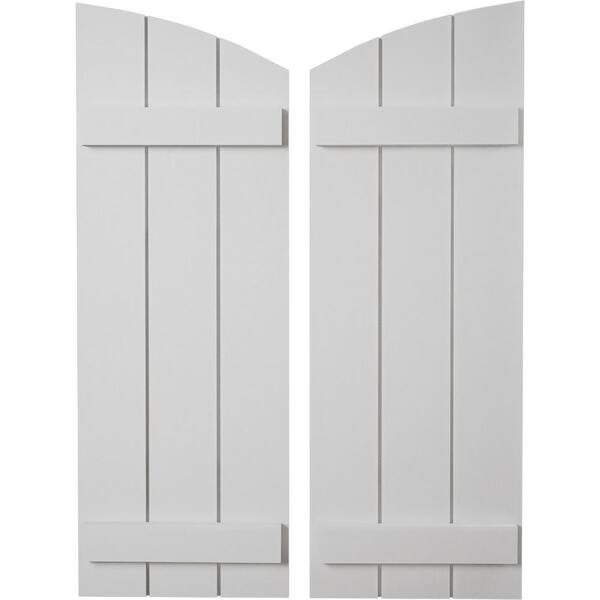 Ekena Millwork 16.5 in x 88 in Polyurethane Smooth Three Board Joined Board-n-Batten Elliptical Top Faux Wood Shutters Primed Tan