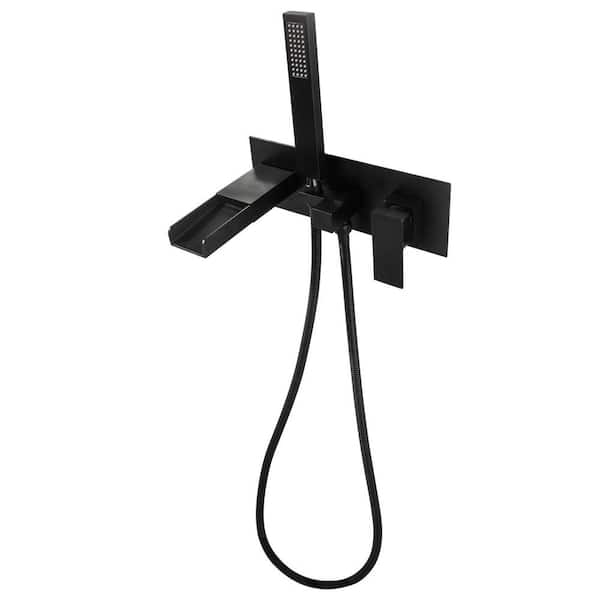 matrix decor Single-Handle Wall Mount Roman Tub Faucet with Hand Shower in Matte Black