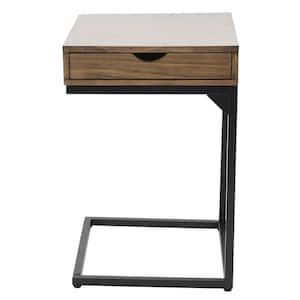Porter Solid Wood C-Table with Drawer, Walnut Finish