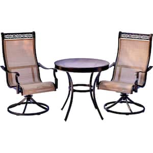 Monaco 3-Piece Aluminum Outdoor Bistro Set with Round Glass-Top Table with Contoured Swivel Chairs