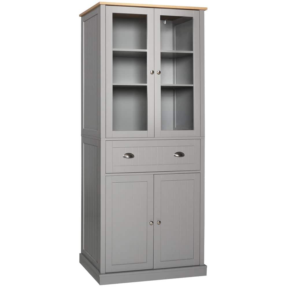 VEIKOUS Gray Wood 30 in. W Kitchen Pantry Cabinet Storage with ...
