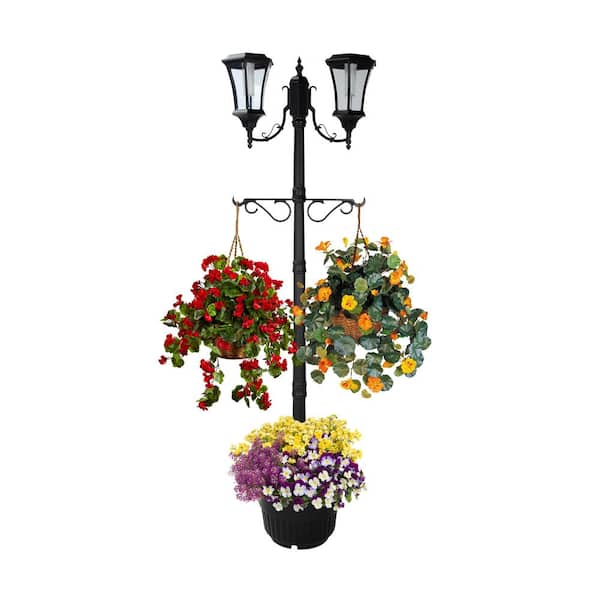 Sun-Ray Martens 2-Light Outdoor Black Integrated LED Solar Lamp Post and Planter