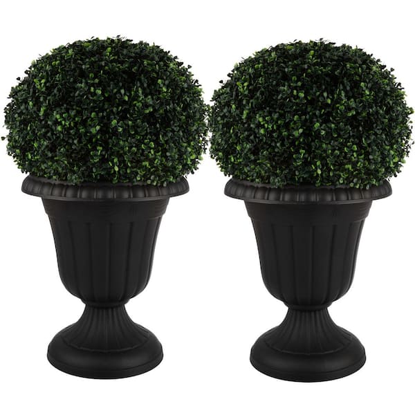 Pure Garden 16 in. W x 18 in. H-in. Plastic Urn Planter 2-Pack, Black