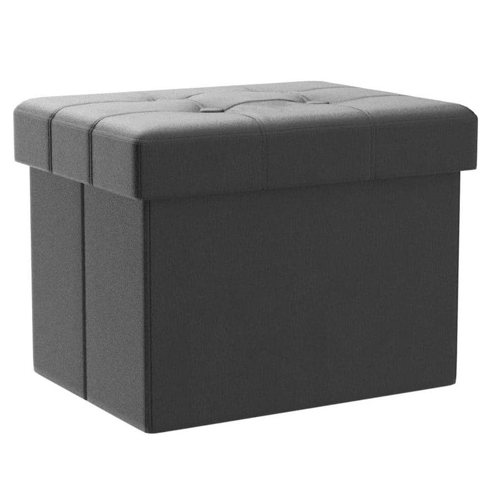 17 in. Black Storage Ottoman, Folding Foot Stool