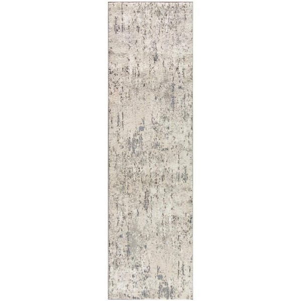 Nourison Concerto Ivory Blue Grey 2 ft. x 6 ft. Distressed Contemporary Runner Area Rug