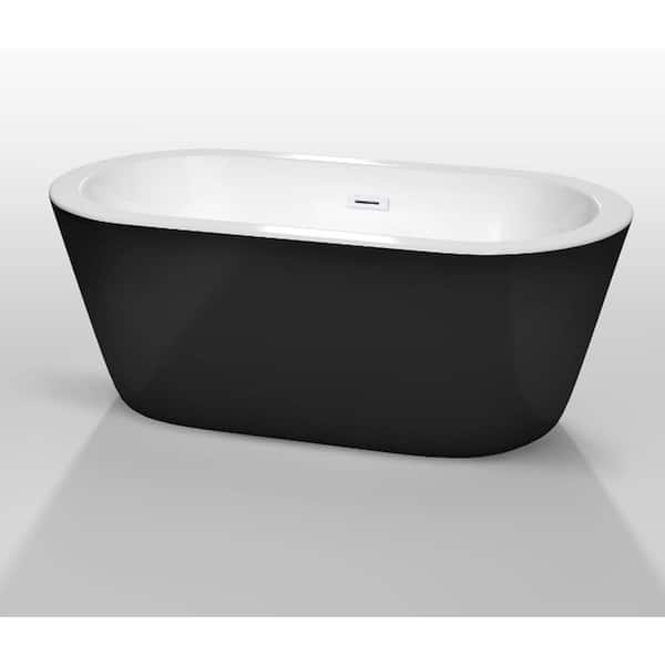 59 in. x 31.1 in. Acrylic Flatbottom Non-Whirlpool Bathtub in Black Classic Oval Shape Soaking Tub with Chrome Overflow