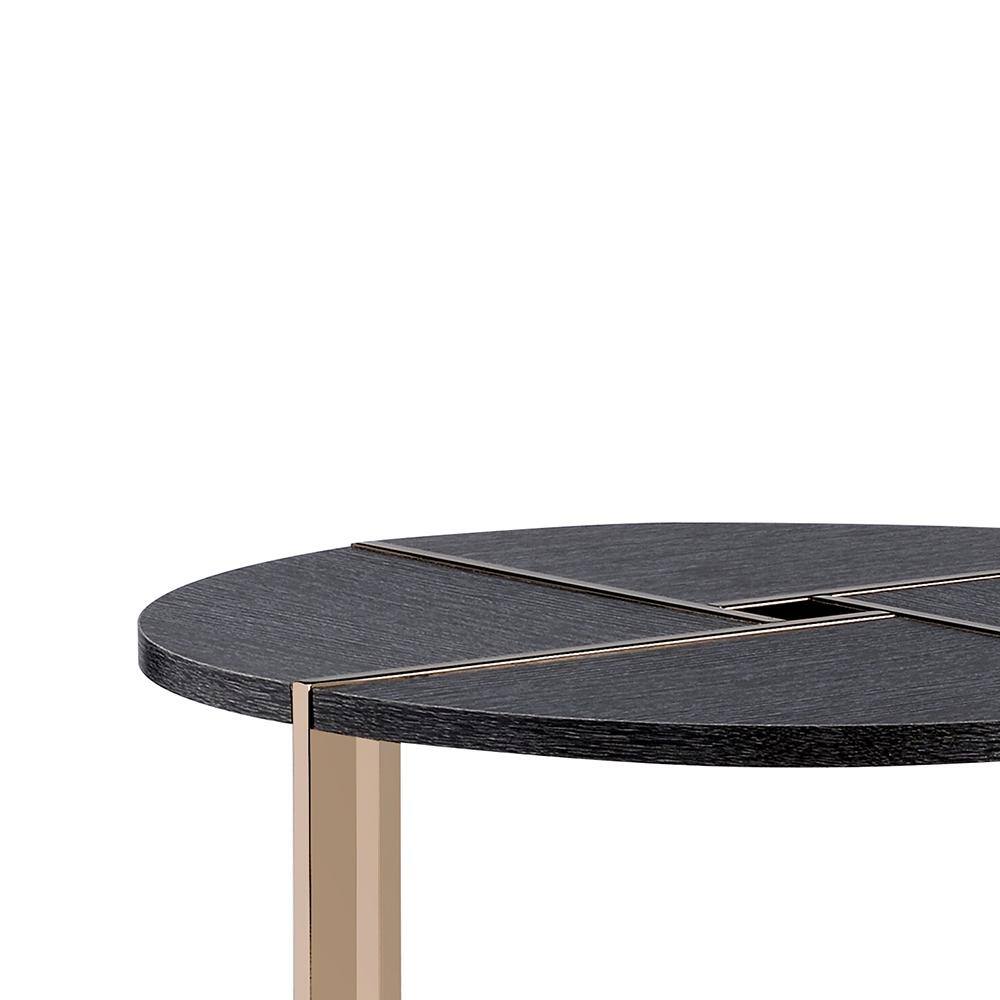 Bromia 24" Round Black Wood and Champagne Metal End Table