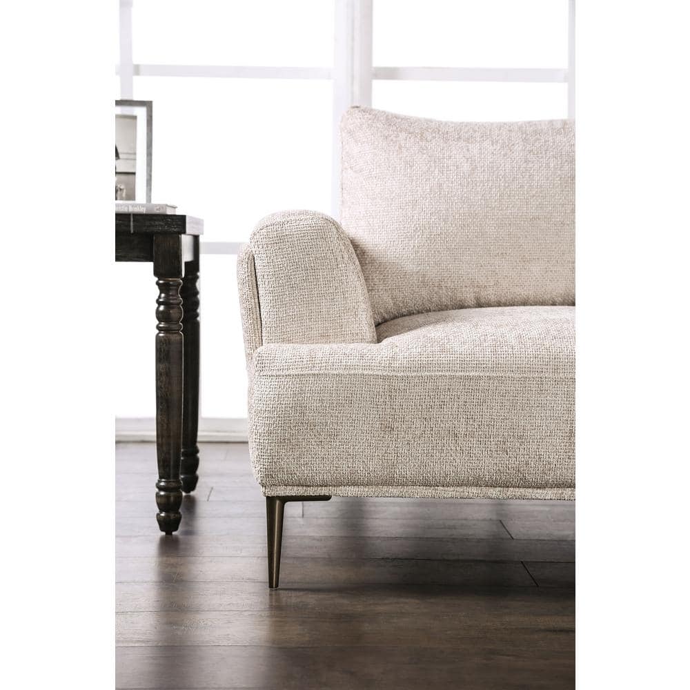 Light Brown Linen Fabric Sectional Sofa with Flared Arms