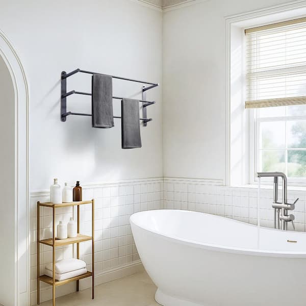 24 in. 3-Tier Wall Mounted Stainless Steel Towel Rack with Mounting Hardware in Oil Rubbed Bronze