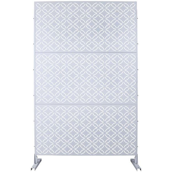 Outdoor and Indoor 6.3 ft. x 4 ft. Freestanding Decorative Privacy Fence Screen White Metal for Garden Fence