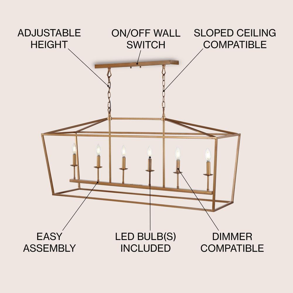 Pagoda 49" Antique Gold Lantern LED Pendant with Adjustable Chain
