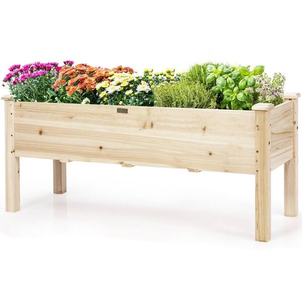 Costway 47.5 in. L x 17 in. W x 20 in. H Beige Wood Fir Raised Bed
