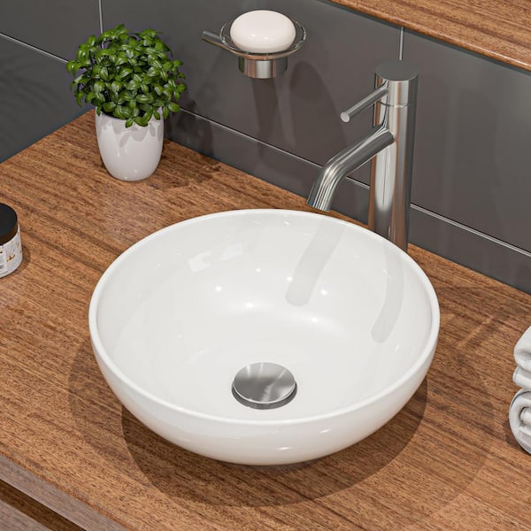 ALFI BRAND 15.13 in. Above Mount Porcelain Round Vessel Sink in White