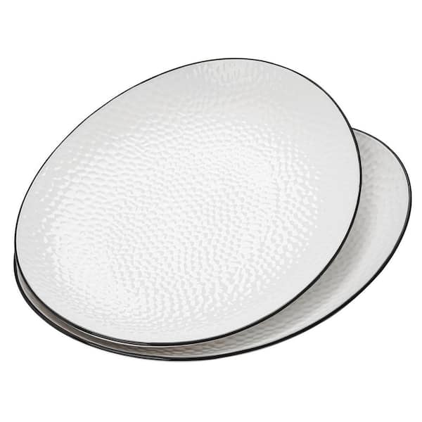 12 in. W 15 in. Oval Ceramic Large Serving Platter White Appetizer Dish for Entertaining Party Set of 2 Tray