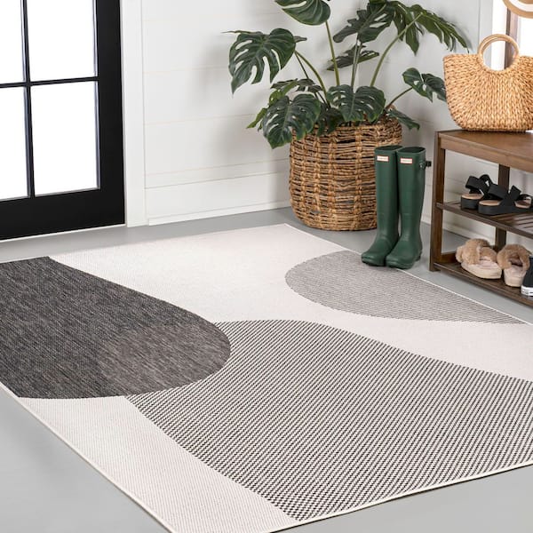 Zia Modern Geometric Organic Shapes Cream/Black 8 ft. x 10 ft. Indoor/Outdoor Area Rug