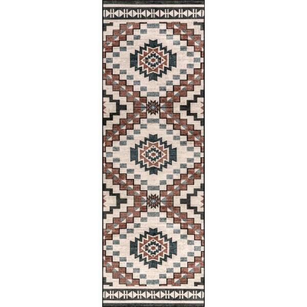 2.6 ft. x 6 ft. Beige Violeta Timeless Medallion Spill Proof Washable Indoor Area Rug