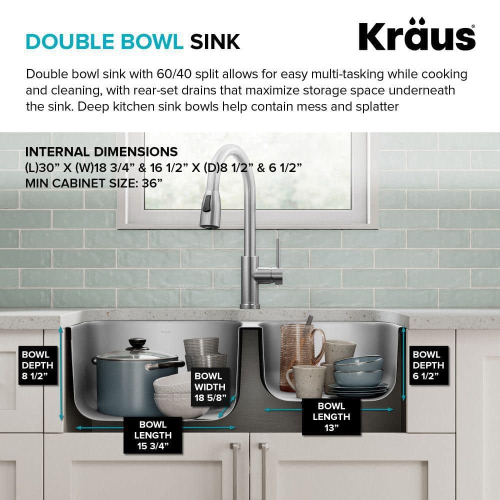 Premier 32-inch Satin Stainless Steel Double Bowl Undermount Sink