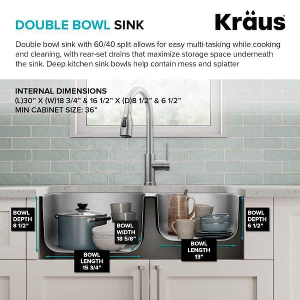KRAUS Premier Undermount Stainless Steel 32 in. 60/40 Double Bowl