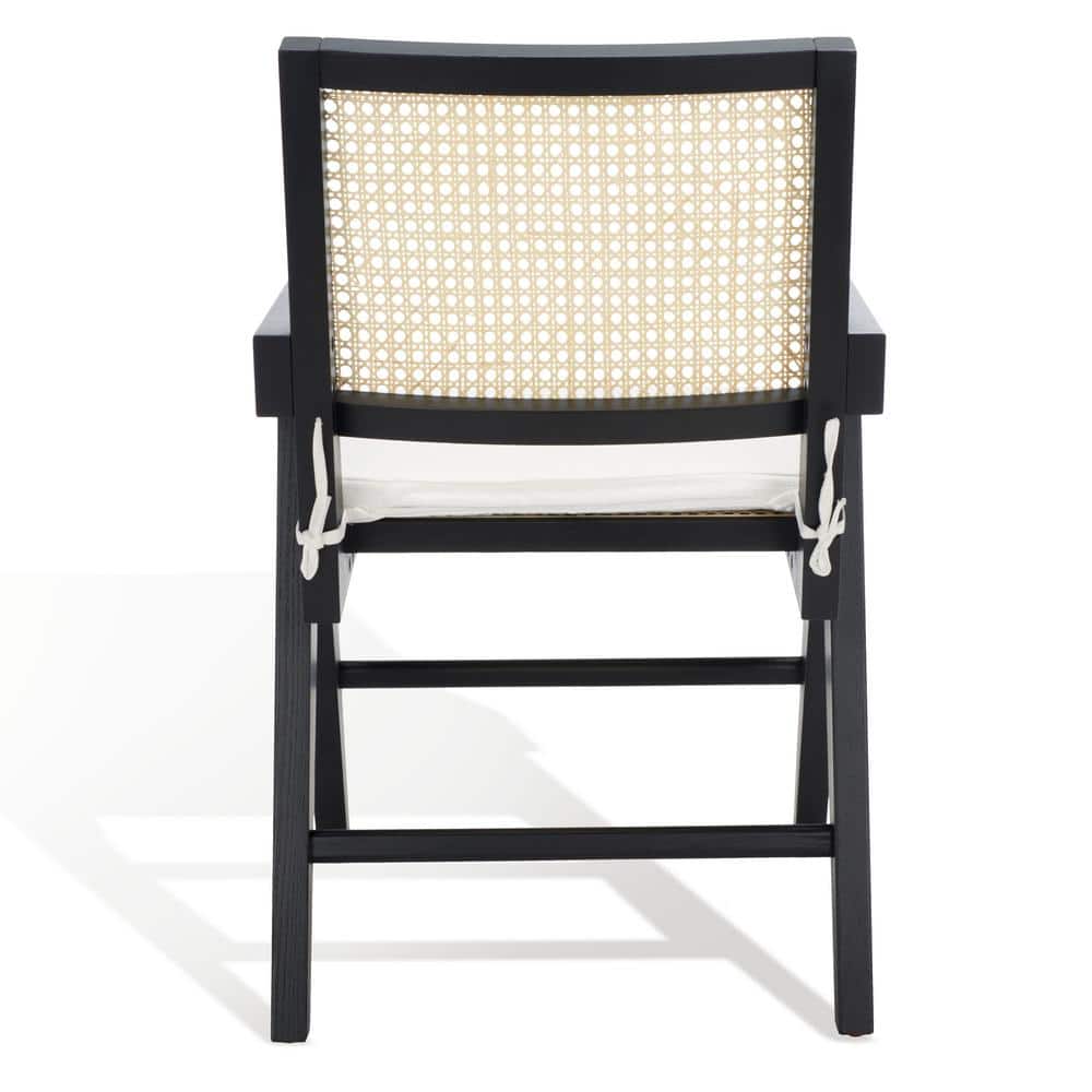 Colette Contemporary Black and Natural Ash Wood Rattan Dining Armchair