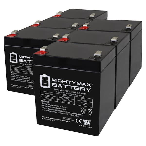 MIGHTY MAX BATTERY 12V 5Ah F2 SLA Replacement Battery for SP12-5.5RT - 6 Pack