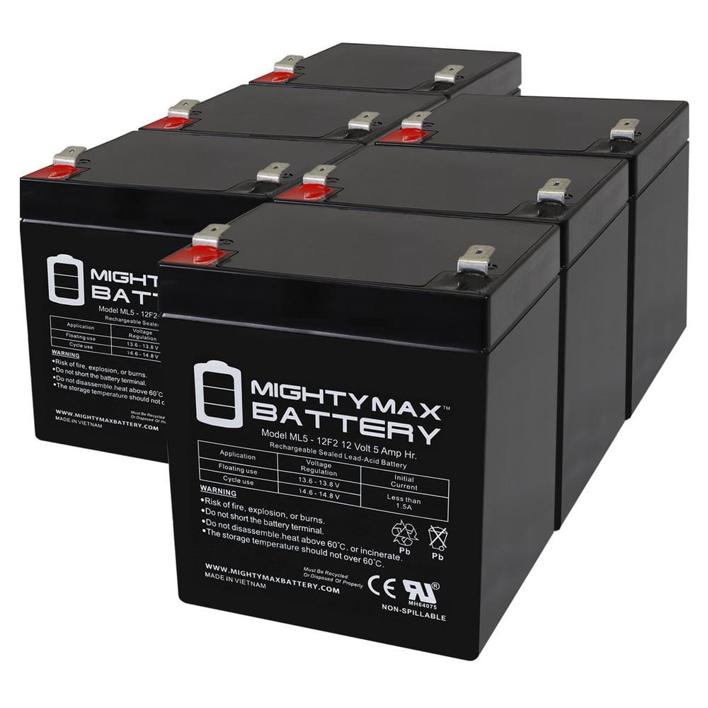 MIGHTY MAX BATTERY 12V 5Ah F2 SLA Replacement Battery for Drift Crazy Cart - 25143499 - 6 Pack -  MAX3980088