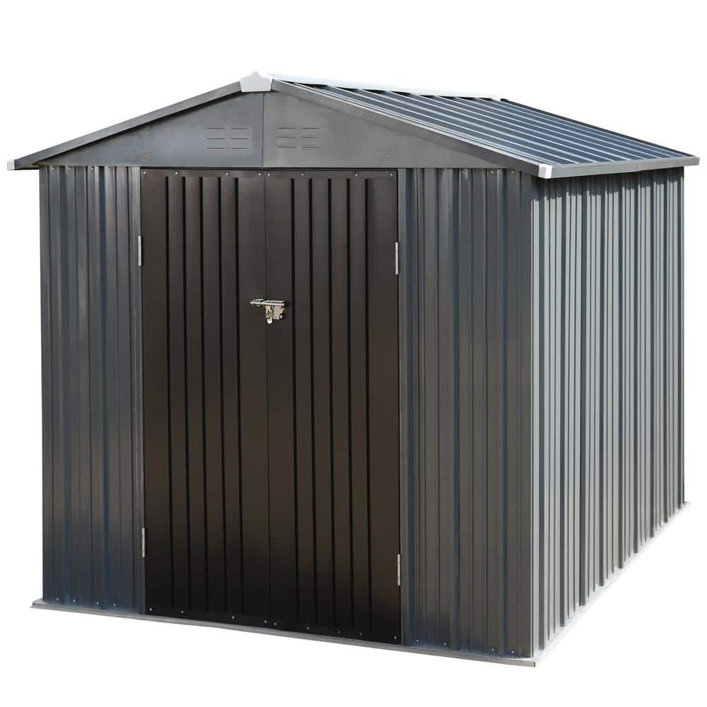 VEIKOUS 8 ft. W x 10 ft. D Metal Storage Shed 80 sq. ft., Gray PG0301 ...