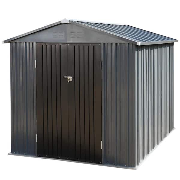 VEIKOUS 8 ft. W x 10 ft. D Metal Storage Shed 80 sq. ft., Gray