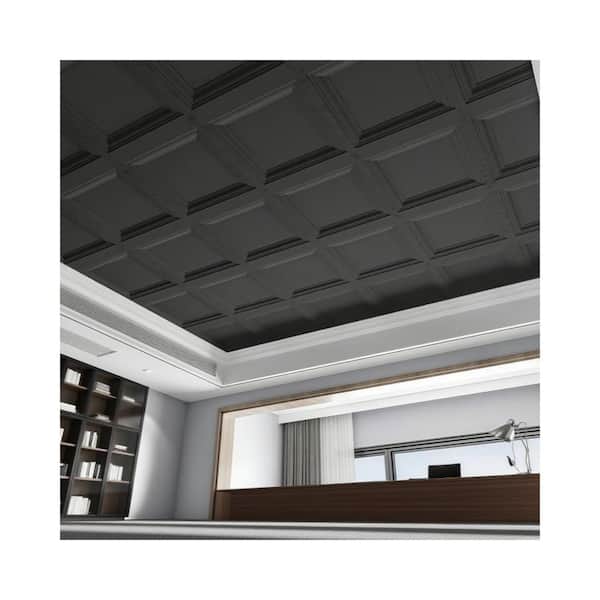 2 ft. x 2 ft. Lay-in Ceiling Tile Panel-PVC/Vinyl with Icon Relief, Black Finish, Feather-Light (Case of 24)