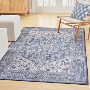 Machine Washable Series 1 Navy Ivory 5 ft. x 7 ft. Distressed Traditional Area Rug