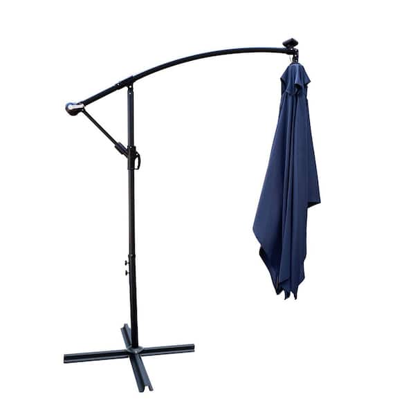 Zeus & Ruta 10 ft. Rectangular Steel LED Cantilever Patio Umbrella with Crank and Cross Base in Navy Blue for Garden Deck Backyard