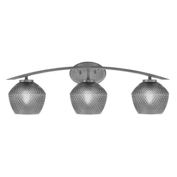 Unbranded Siena 29 in. 3-Light Vanity Light Graphite with Smoke Textured Glass Shades