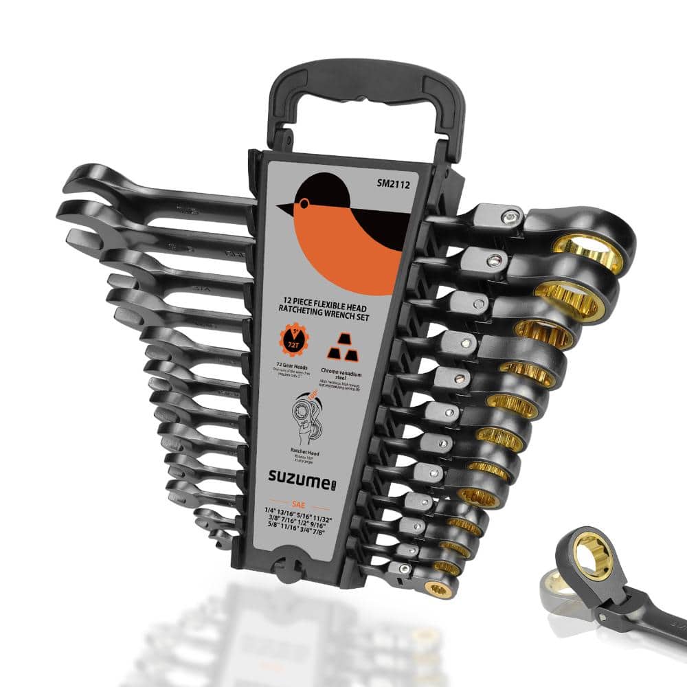 12-Piece SAE 180° Flex Head Ratcheting Combination Wrench Set, 1/4 in.-7/8 in. for Automotive Repair & DIY