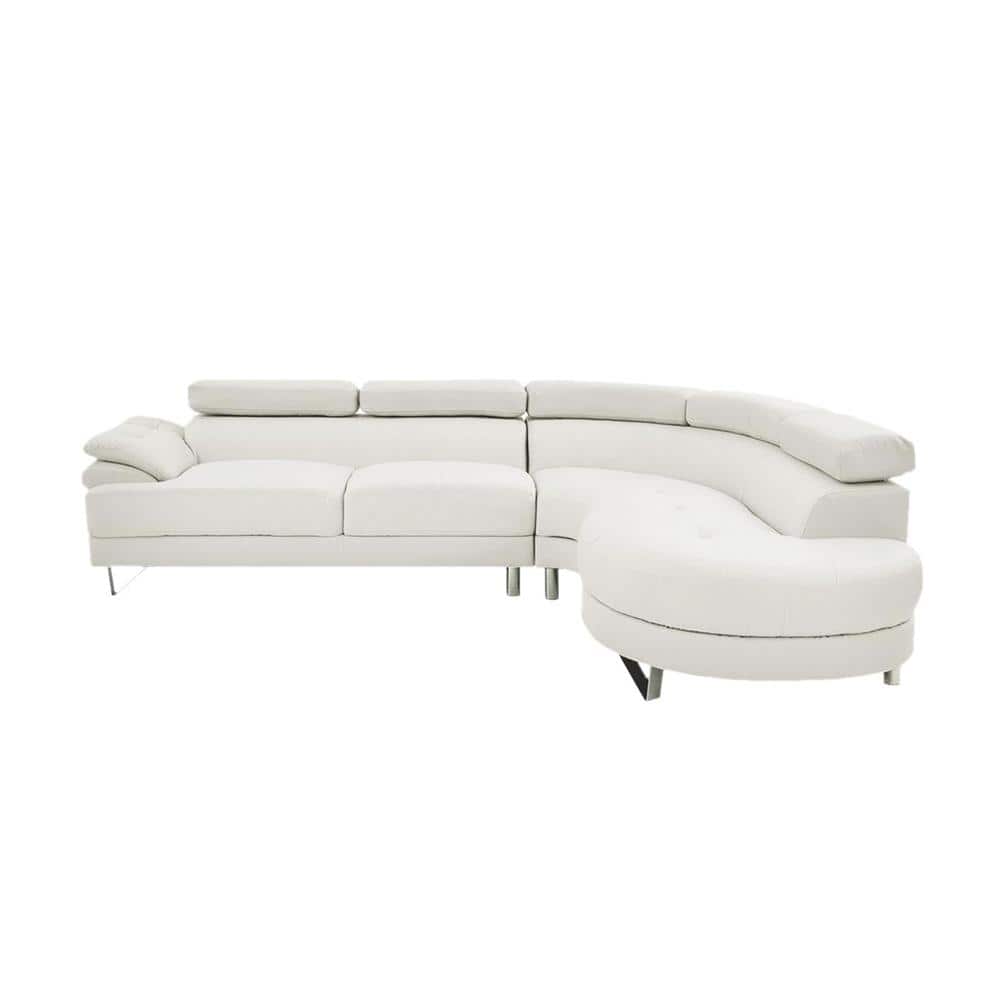 SIMPLE RELAX 102 in. Bobkona 2-Piece Faux Leather L-Shaped Sectional Sofa with Adjustable Headrests in White -  SR016985