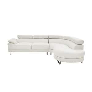 Bobkona 102 in. Round Arm 2-Piece Faux Leather Curved Sectional Sofa in White