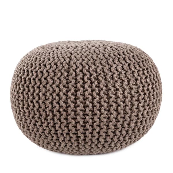 Jaipur Living Asilah Solid Dark Taupe 20 in. x 20 in. x 14 In. Indoor/Outdoor Round Pouf