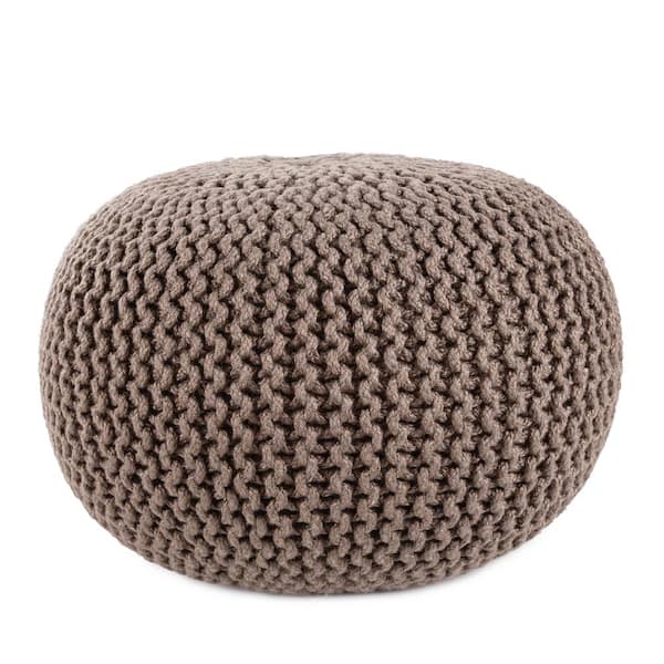 VIBE BY JAIPUR LIVING Asilah Solid Dark Taupe 20 in. x 20 in. x 14 In. Indoor/Outdoor Round Pouf