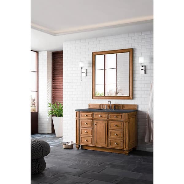 James Martin Vanities Bristol 48 in. W x 23.5 in. D x 34 in. H Bathroom Vanity in Saddle Brown with Charcoal Soapstone Quartz Top