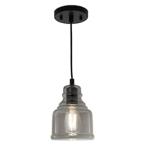 Millie 1-Light Matte Black Shaded Mini Pendant Ceiling Light Smoke Gray Bell Glass