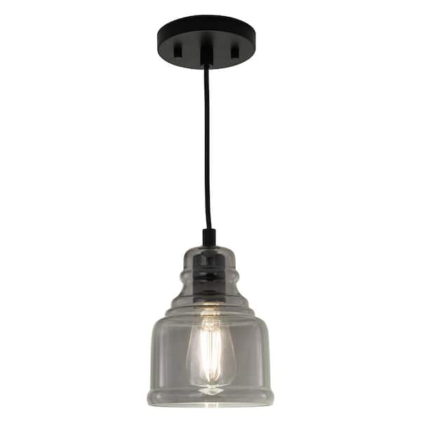 VAXCEL Millie 1-Light Matte Black Shaded Mini Pendant Ceiling Light Smoke Gray Bell Glass
