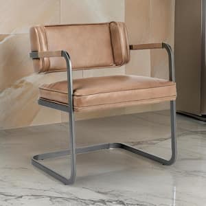 Tan and Chrome Leather Metal Frame Dining Chair