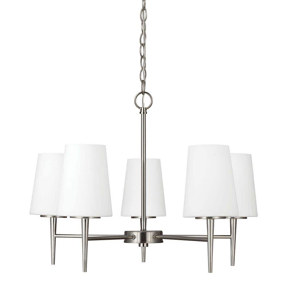 Driscoll Five-Light Brushed Nickel Chandelier with Etched Glass Shades