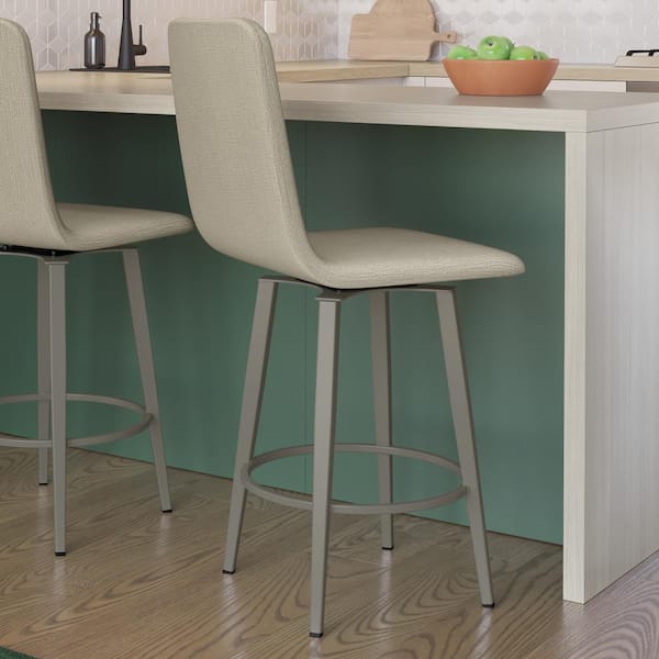 Amisco Watson 25.25 in. Beige Fabric/Grey Metal Counter Stool