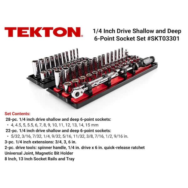 1/4 in. Drive 6-Point Socket and Ratchet Set with Rails (5/32 in.-9/16 in., 4 mm-15 mm) (57-Piece)