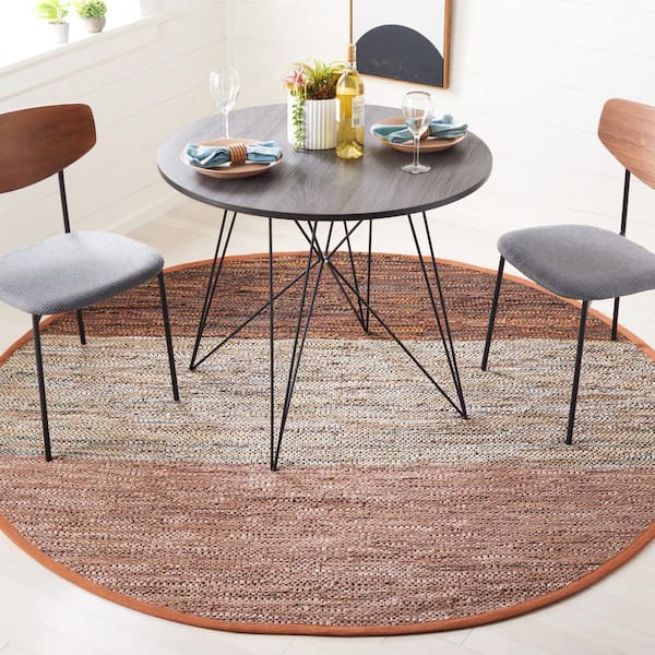 Vintage Leather 7 ft. x 7 ft. Rust/Gray Gradient Striped Round Area Rug