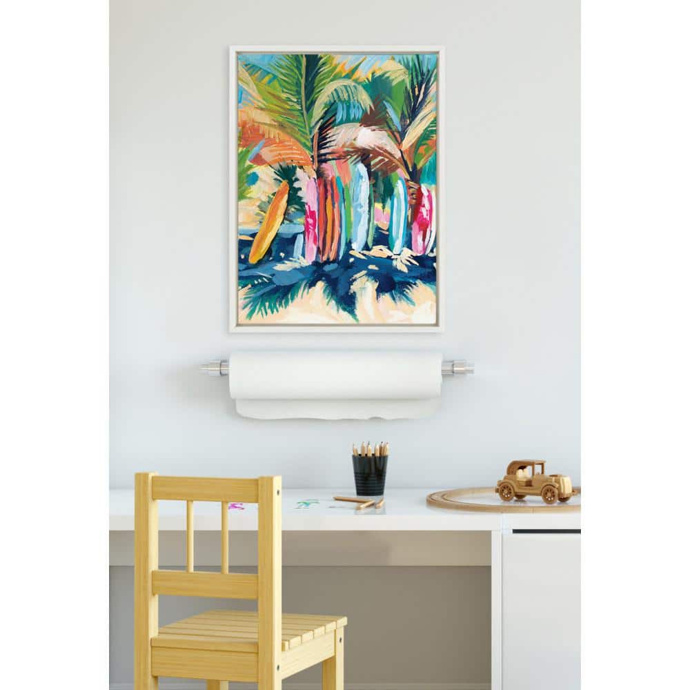 Colorful Surfboards and Palms Canvas Print with White Frame