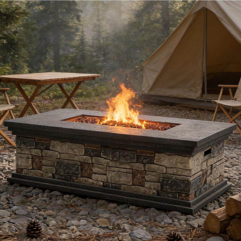 40 in. Stone Gray Rectangular Propane Outdoor Fire Pit